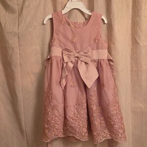 Sleeveless Dusty Pink Embroidered Bow Party Dress for Girls